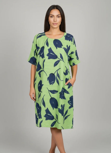 Cotton Midi Dress Lime Green