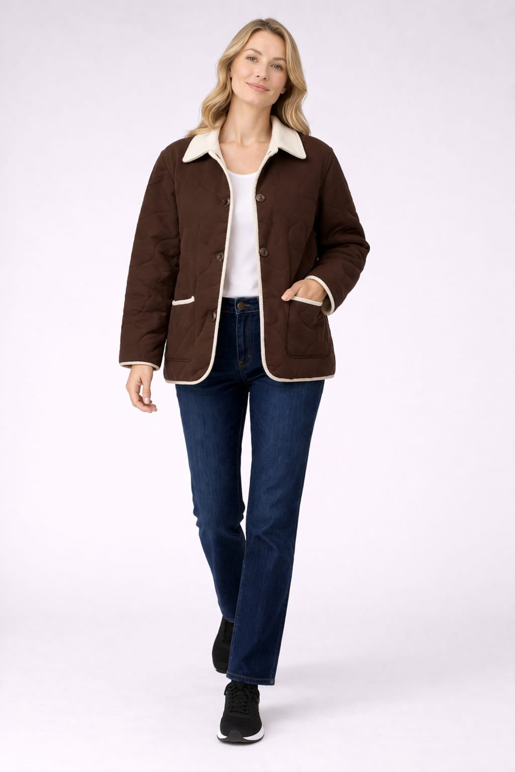 Contrast Collar Quilted Jacket