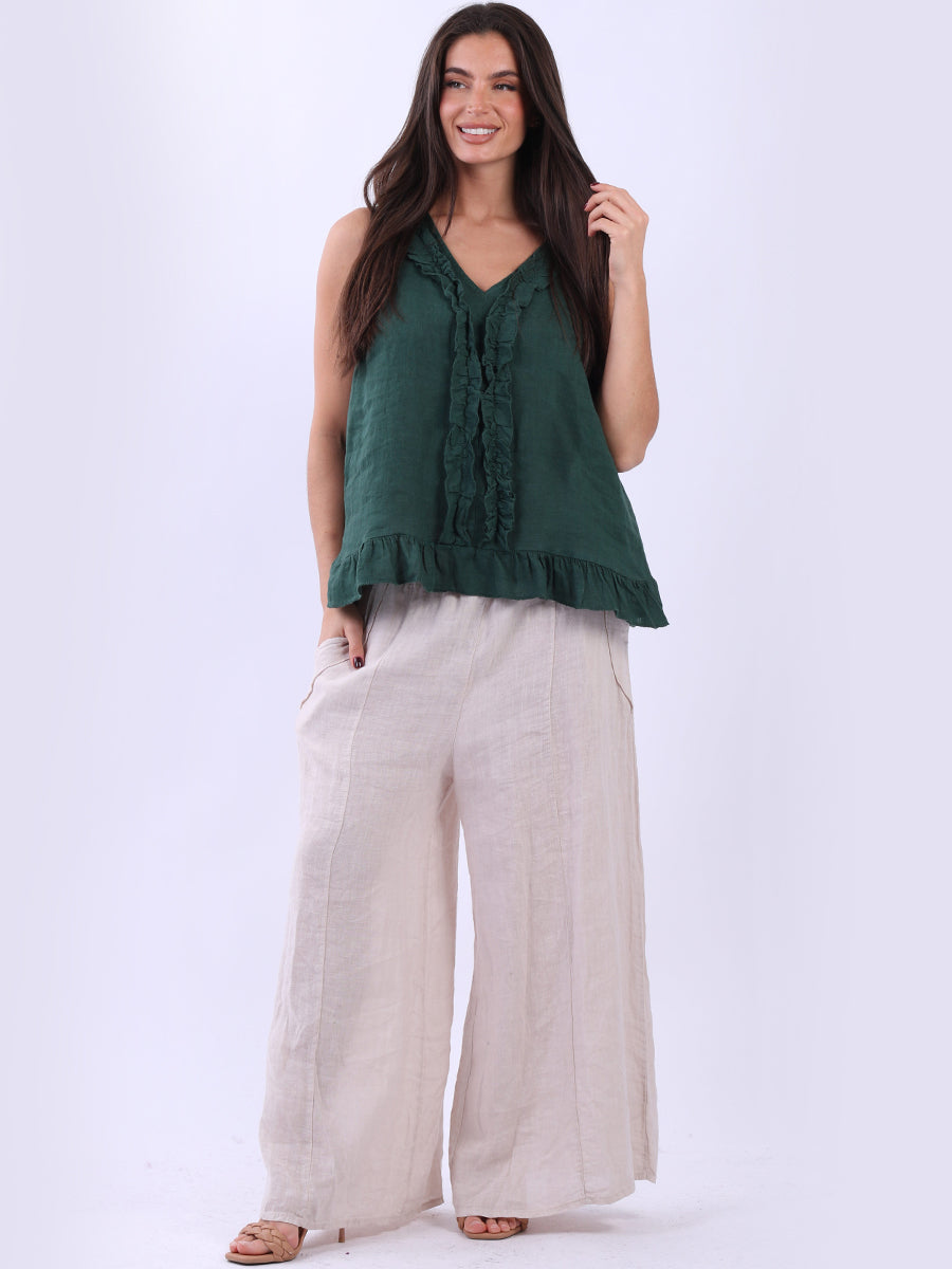 Plain Linen Ruffle Trim Crop Tank Top