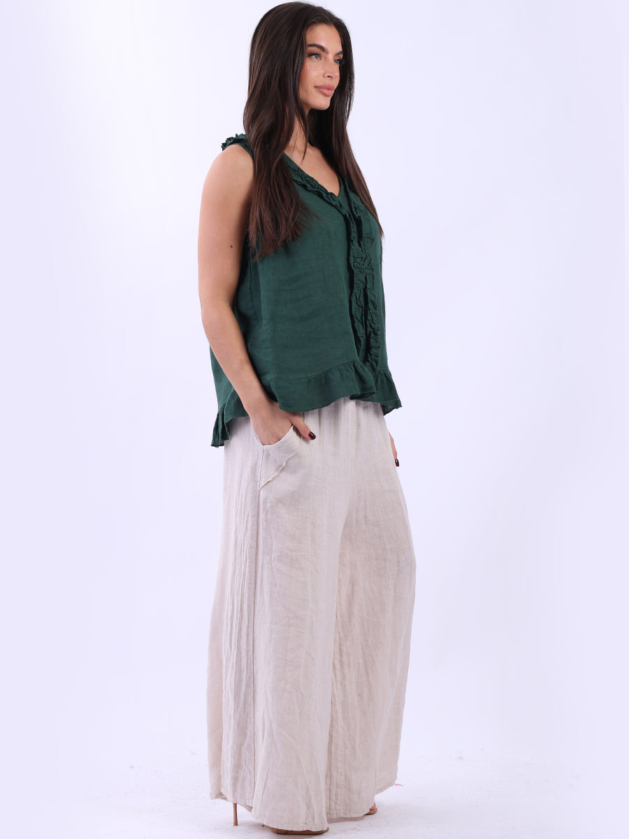 Plain Linen Ruffle Trim Crop Tank Top