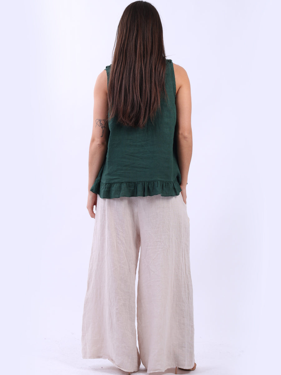 Plain Linen Ruffle Trim Crop Tank Top