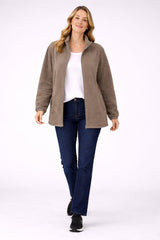 Plus Size Women Front Zipper Fleece Jacket