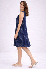 Abstract Face Print Sleeveless Cotton Dress