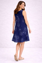 Abstract Face Print Sleeveless Cotton Dress