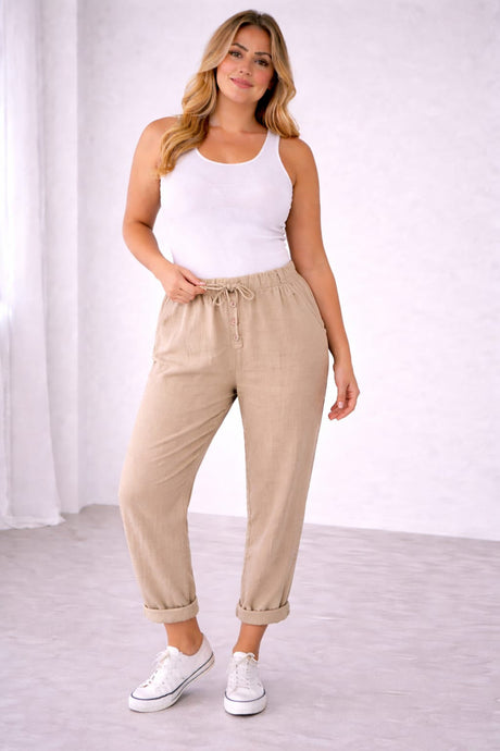 Plain Linen Trouser Beige