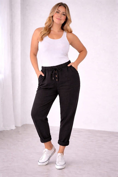 Plain Linen Trouser Black