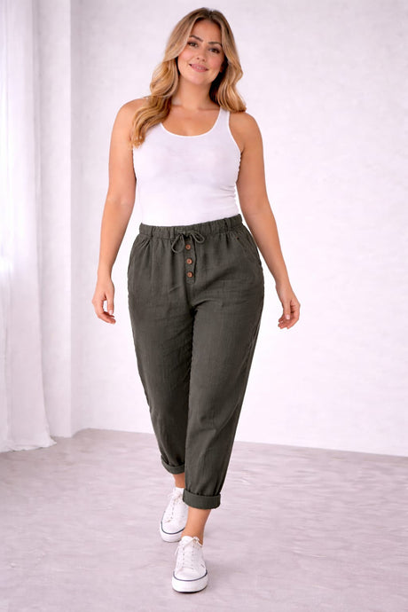 Plain Linen Trouser Khaki