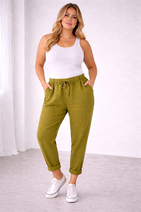 Plain Linen Trouser Olive