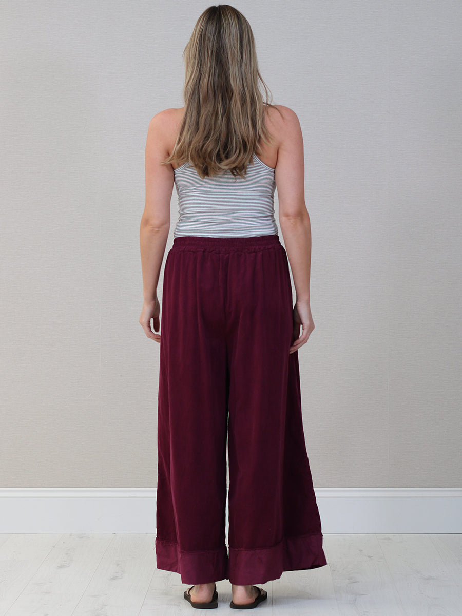 Plain Cotton Corduroy Wide Leg Trouser