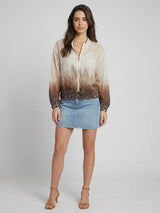 Crop Bomber Jacket Beige
