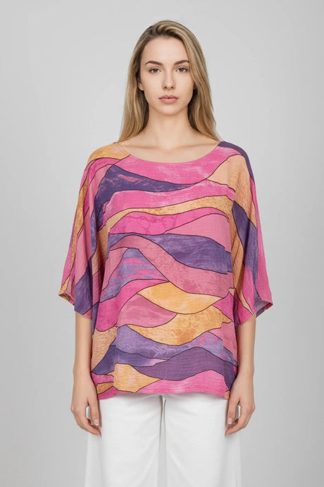 Multicolor Batwing Top Fuchsia