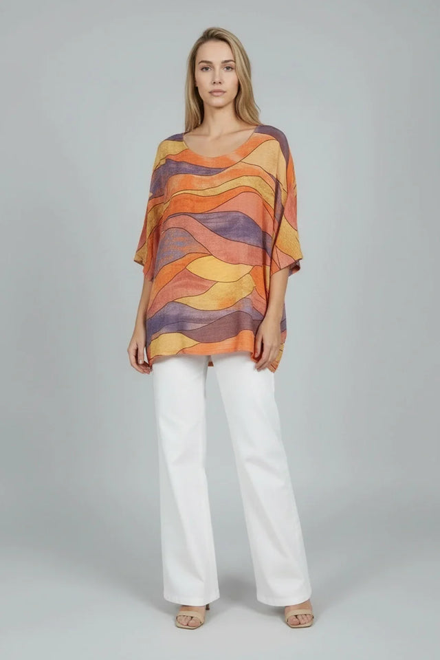 Multicolor Batwing Top Orange