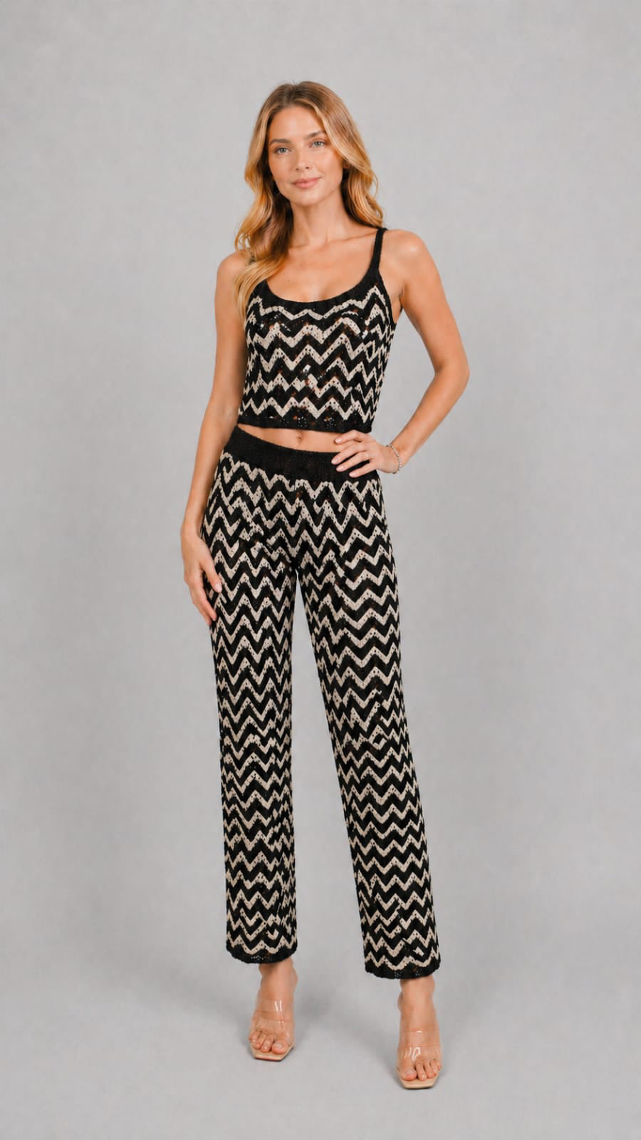 Lurex Chevron Co-ord Set Black