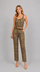 Lurex Chevron Co-ord Set Khaki