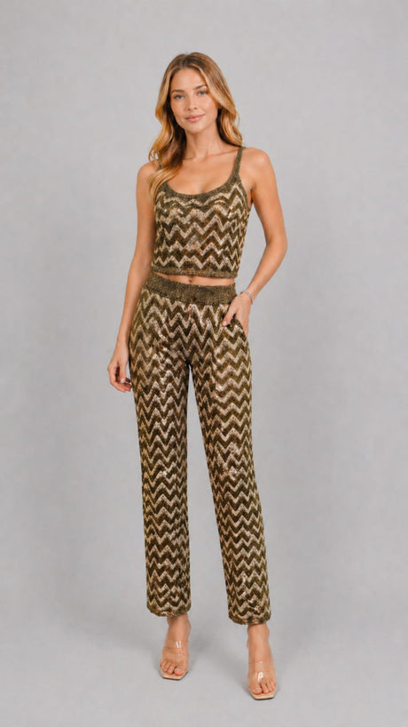 Lurex Chevron Co-ord Set Khaki