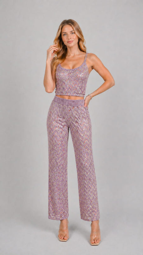 Lurex Chevron Co-ord Set Lilac