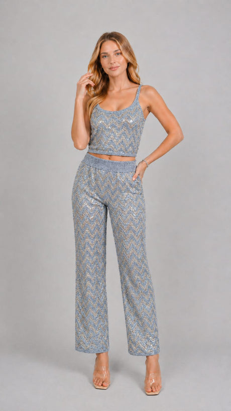 Lurex Chevron Co-ord Set Silver
