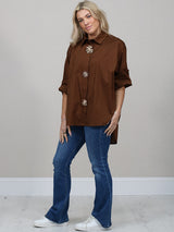 Solid Cotton Hi-Lo Women Shirt