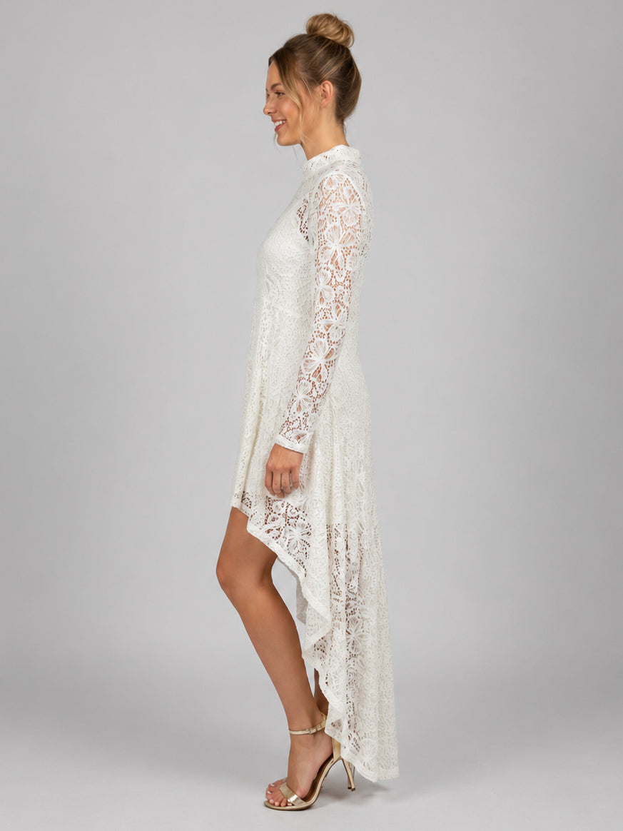 Dipped Hem Solid Crochet Lace Tunic Dress