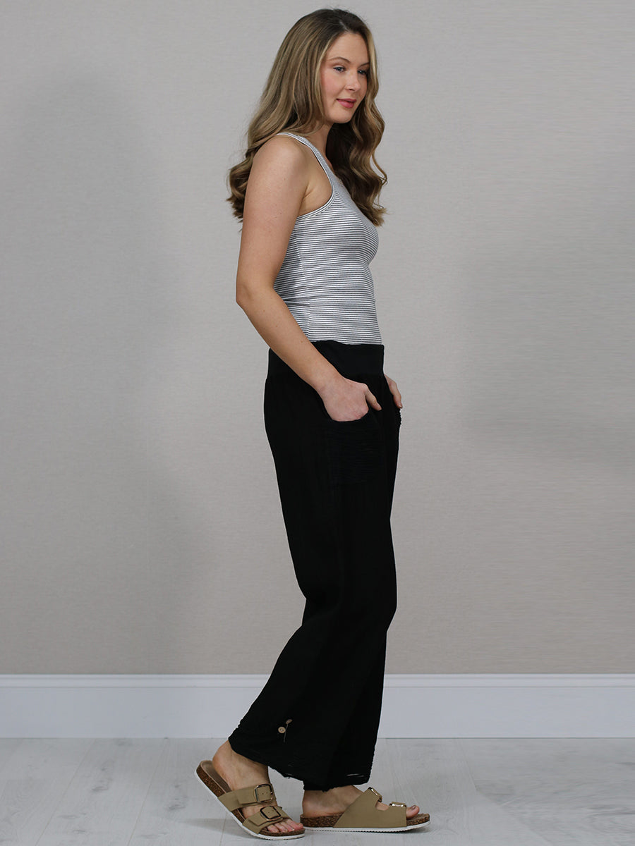 Solid Linen Wide Leg Trouser