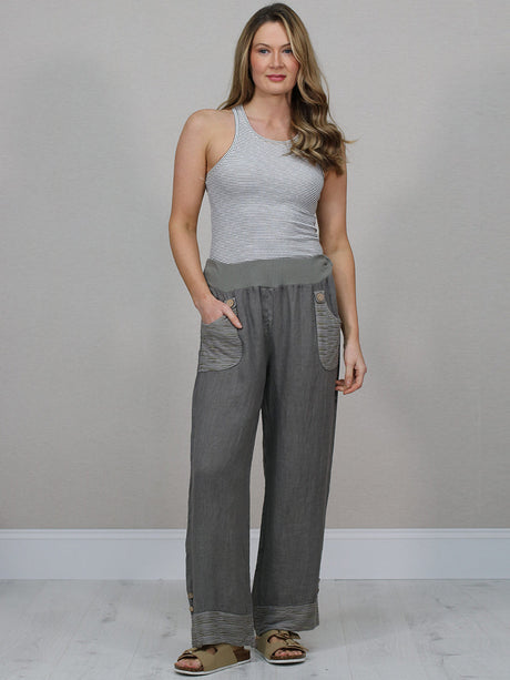 Solid Linen Wide Leg Trouser