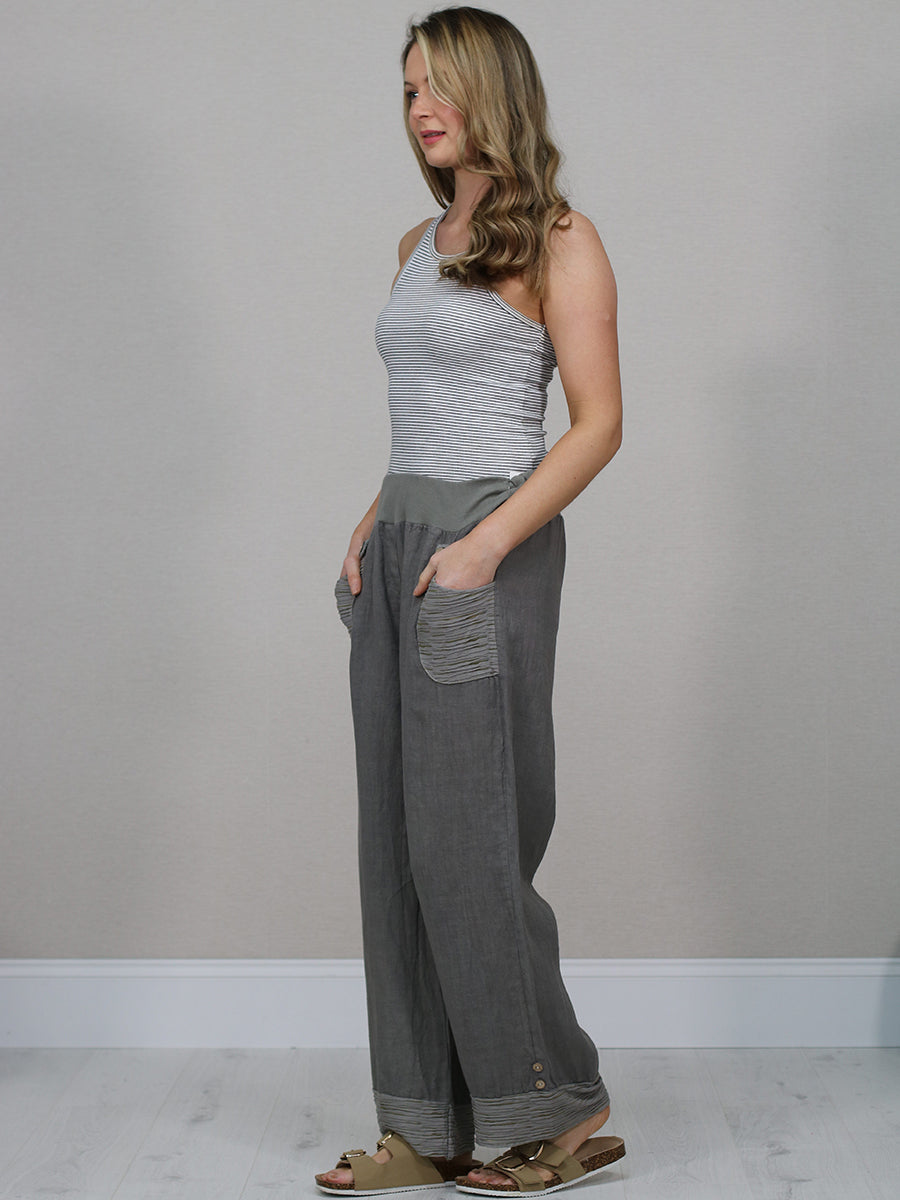 Solid Linen Wide Leg Trouser