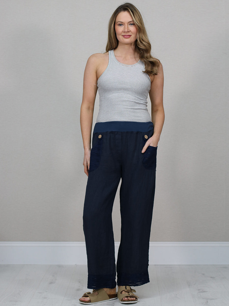 Women Linen Trouser Navy