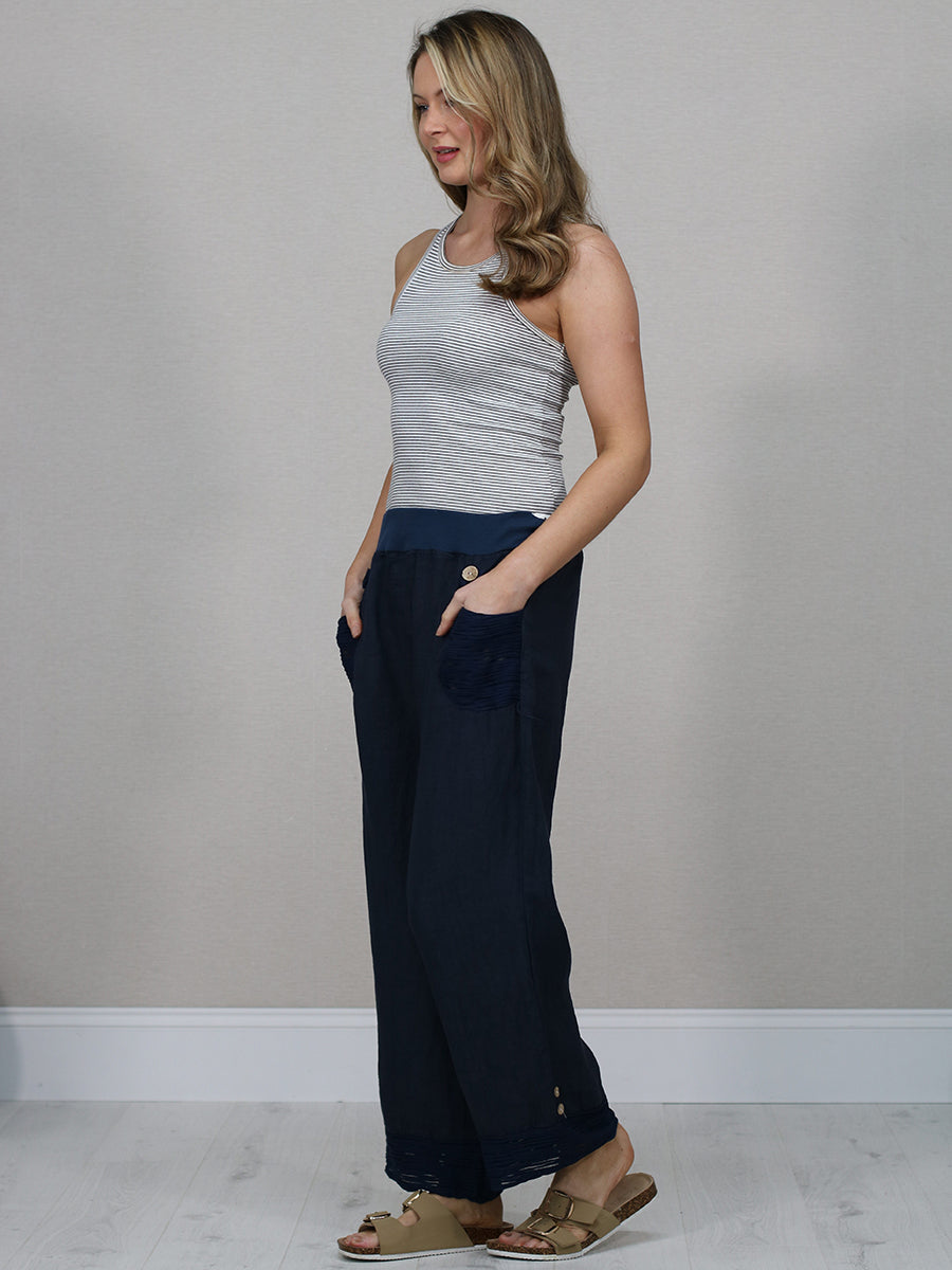 Solid Linen Wide Leg Trouser