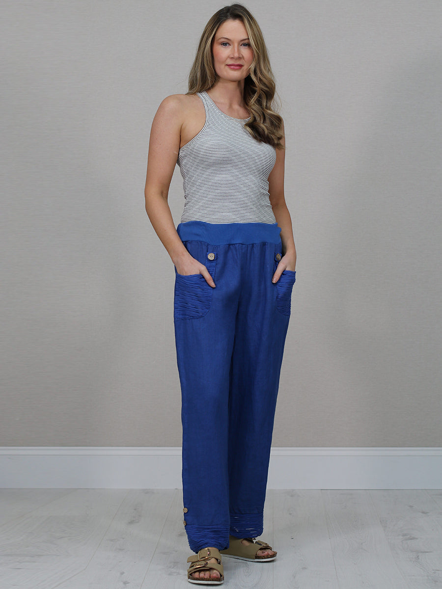 Women Linen Trouser Royal Blue