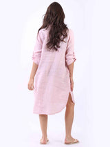 Dipped Hem Solid Linen Shirt Dress