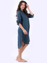 Dipped Hem Solid Linen Shirt Dress