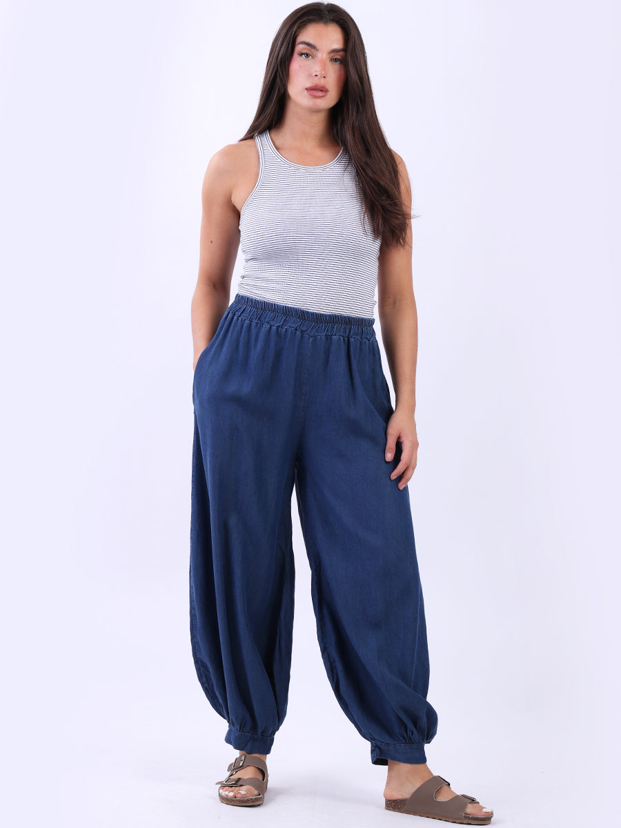 Casual Loose Fit Solid Linen Trouser