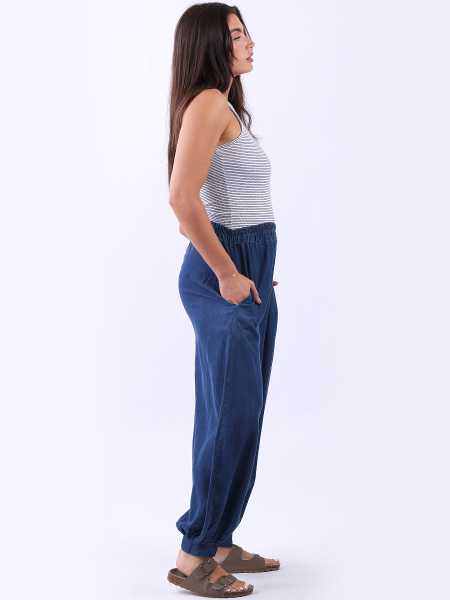 Casual Loose Fit Solid Linen Trouser