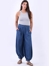 Casual Loose Fit Solid Linen Trouser