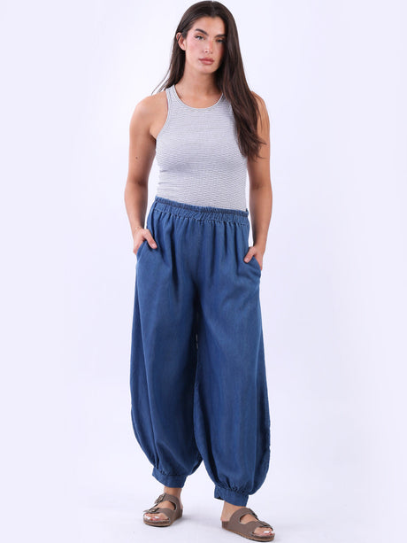 Casual Loose Fit Solid Linen Trouser