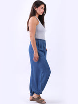 Casual Loose Fit Solid Linen Trouser