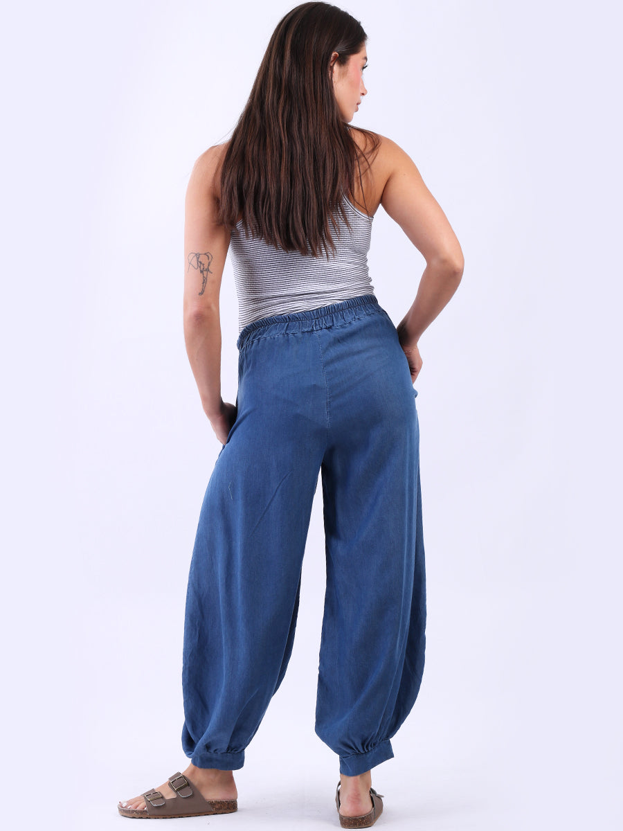 Casual Loose Fit Solid Linen Trouser