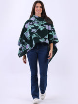 Women Drop Neck Floral Knitted Poncho