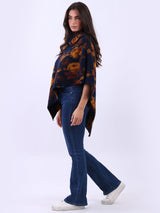 Women Drop Neck Floral Knitted Poncho