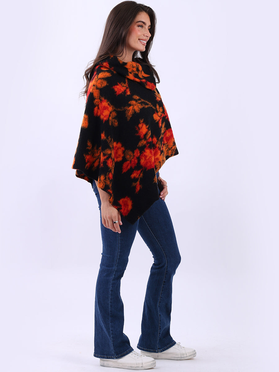 Women Drop Neck Floral Knitted Poncho