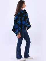 Women Drop Neck Floral Knitted Poncho