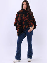 Women Drop Neck Floral Knitted Poncho