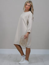 Italian Plus Size Sequin Patches Midi Dress