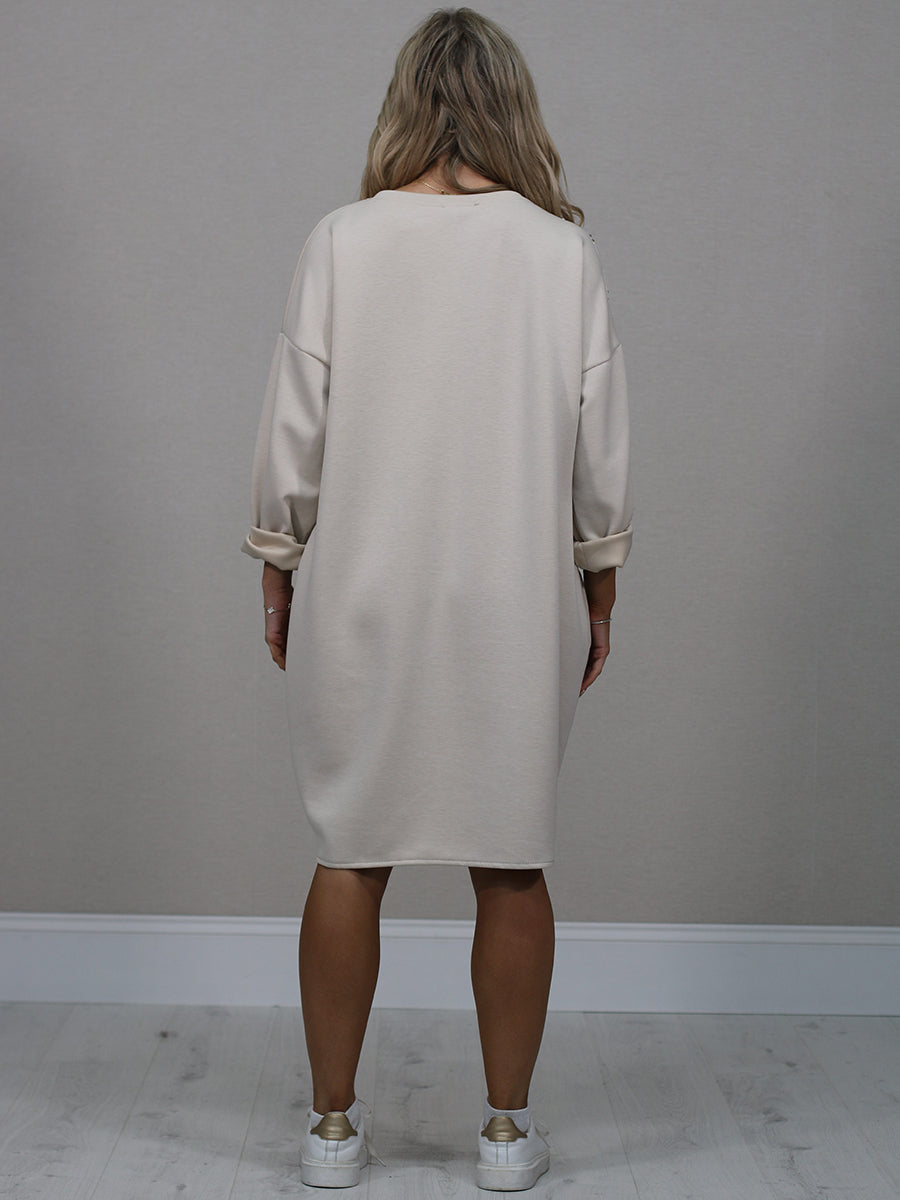 Italian Plus Size Sequin Patches Midi Dress