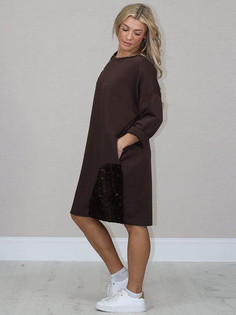 Italian Plus Size Sequin Patches Midi Dress