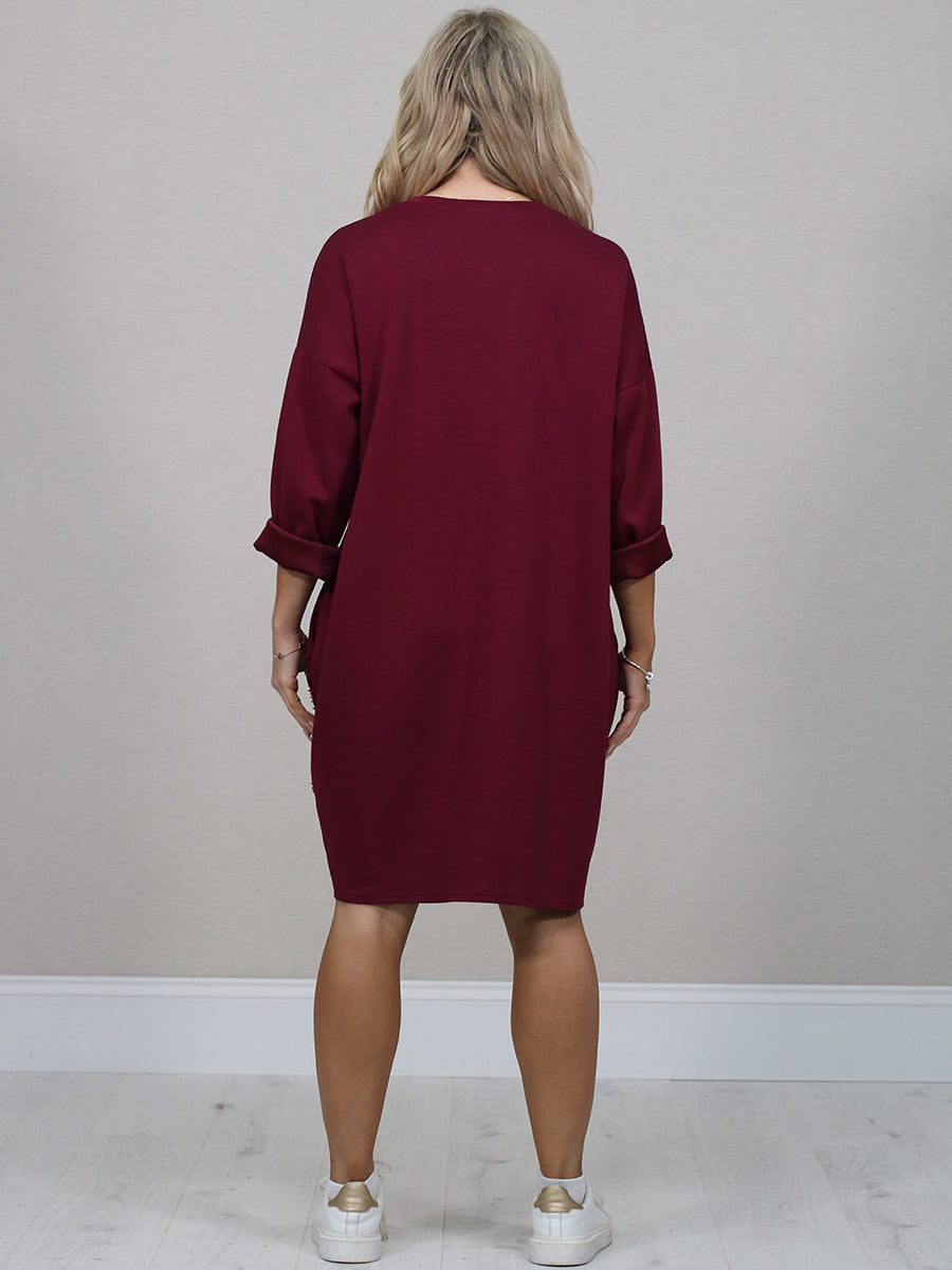 Italian Plus Size Sequin Patches Midi Dress