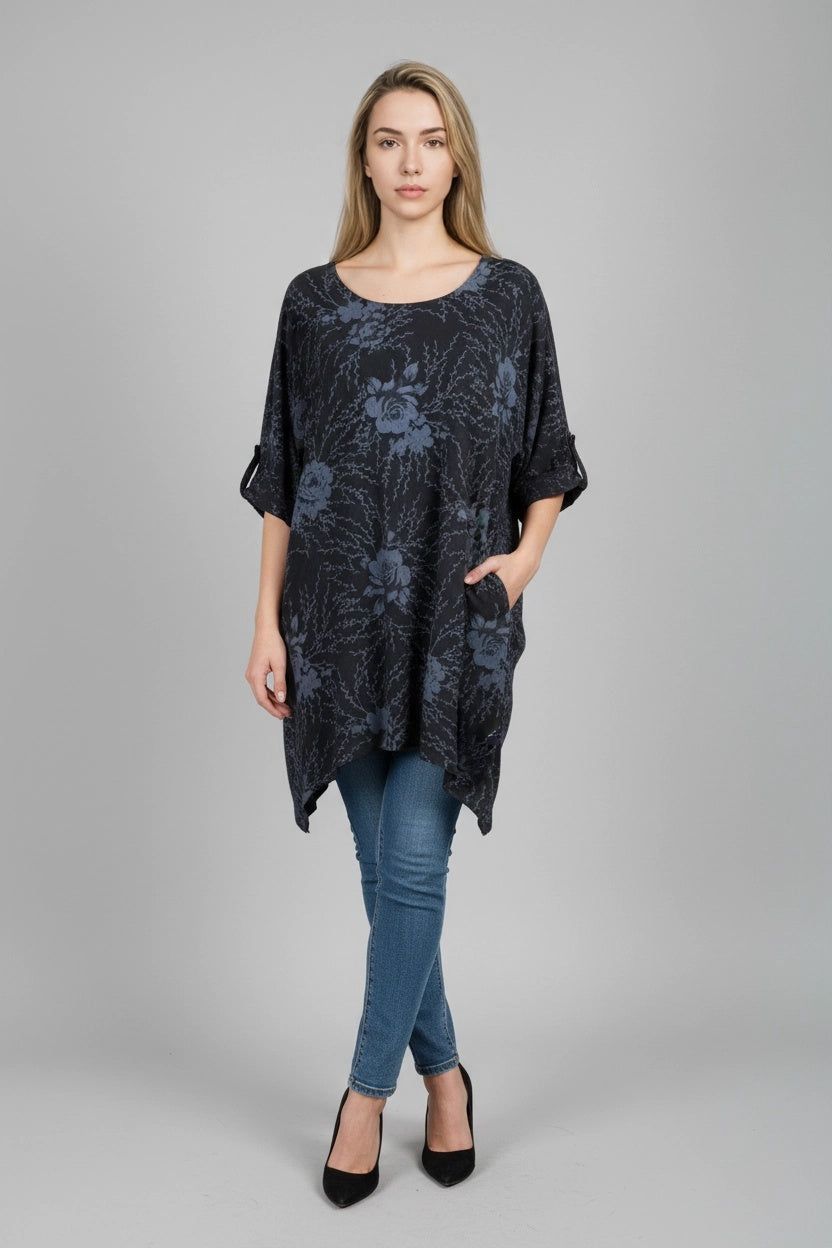 Women Linen Tunic Top Black