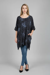 Women Linen Tunic Top Black