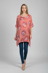 Women Linen Tunic Top Coral