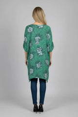 Paisley Print Tabbed Sleeves Linen Tunic Top